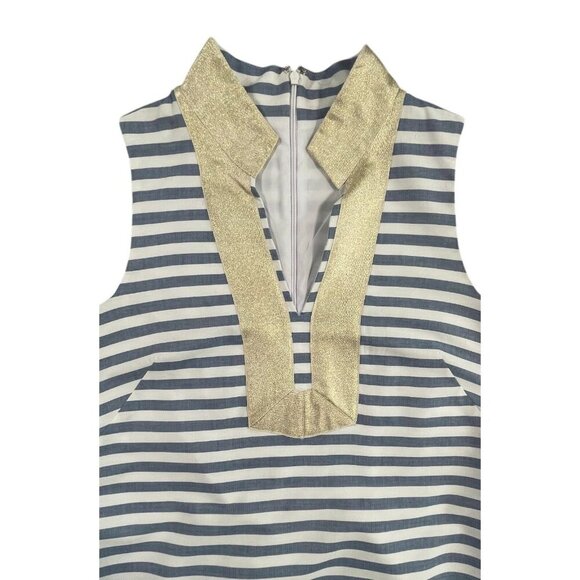 Eliza J Gold Metallic Striped Mandarin Collar Preppy Shift SIZE-12 - Picture 6 of 10